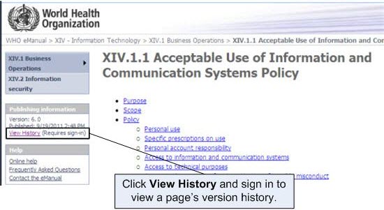 View a page's version history