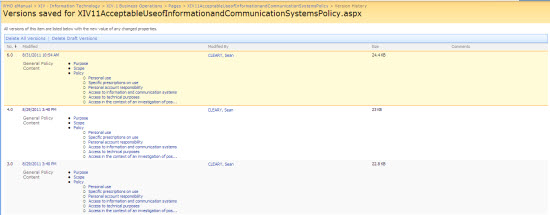 Version History page